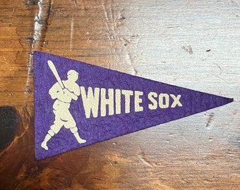 Tiny Vintage White Sox Baseball Mini Pennant Purple & White Felt 4.25"