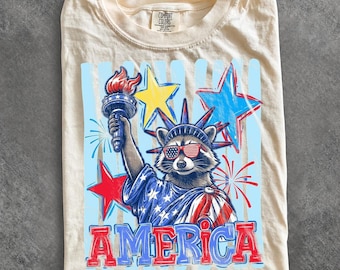 Comfort Colors Striped Patriotic Racoon Shirt, 4th of July Shirt, USA Independence Day Shirt, Funny Raccoon Tee, Patriotic Shirt, July 4th