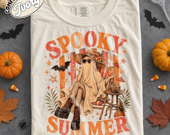 Comfort Colors® Spooky Summer Shirt, Summerween Shirt, Horror Summer Tee, Spooky Ghost Beach Vacation Shirt, Halloween Summer Graphic Tee