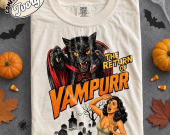 Vintage The Return of the Vampurr Funny Comfor Color Shirt,  Dracula Cat Shirt, Halloween Shirt Spooky Season, Cat Halloween Graphic Tee