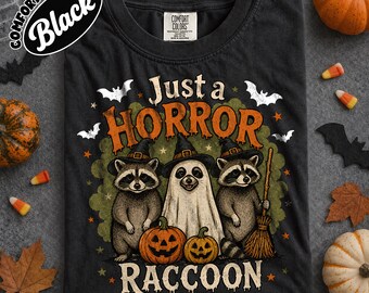 Vintage Just a Horror Racoon Comfort Colors® , Vintage Halloween Tee, Pumpkin Halloween Shirt Spooky Season, Racoon Halloween Graphic Tee
