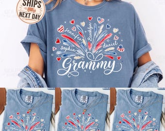 Comfort Colors® custom Firework USA Flag Grandma Kids Shirt, America 250th Shirt For Patriotic Nana Gigi Mimi, 4th of July Independence Day