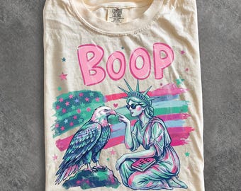 Comfort Colors® Boop Eagle Boxy Tee, Funny Patriotic Vintage Girl Boop Eagle Graphic Crop Top, 4th July Retro America Shirt, Patriotic Gift