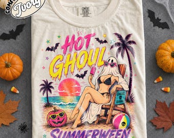 Vintage Hot Ghoul Summer Comfort Colors , Spooky Halloween T-shirt, Summerween Girl Tee, Funny Ghost, summer Halloween, spooky beach shirt