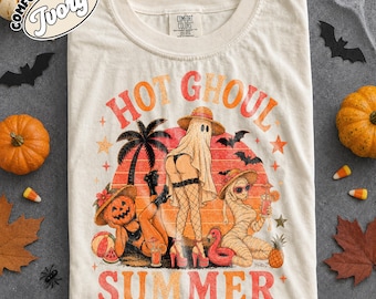 Vintage Hot Ghoul Summer Comfort Colors , Spooky Halloween T-shirt, Summerween Girl Tee, Funny Ghost, summer Halloween, spooky beach shirt