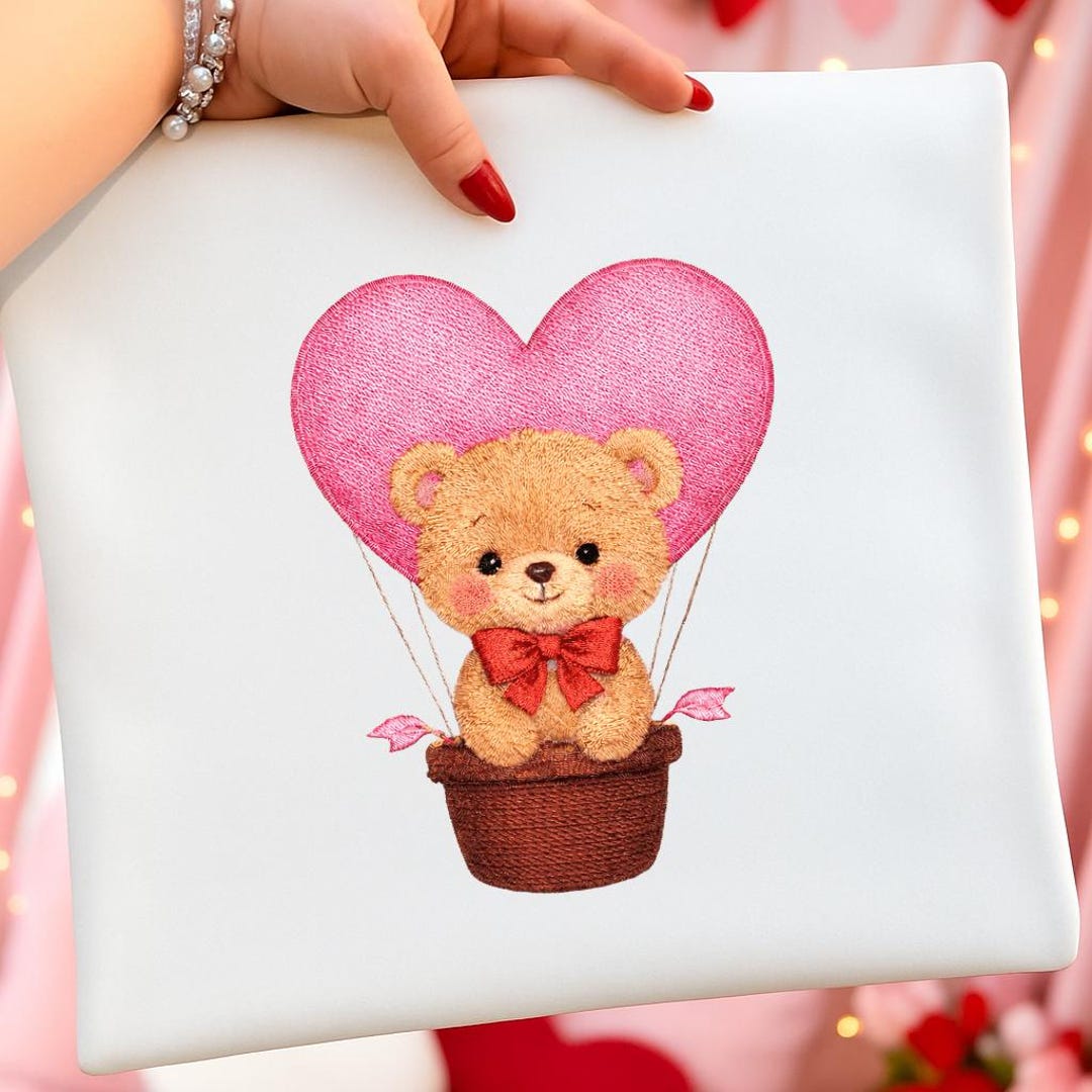 Teddy Bear Heart Balloon PNG, Valentine Baby, Embroidery Design ...