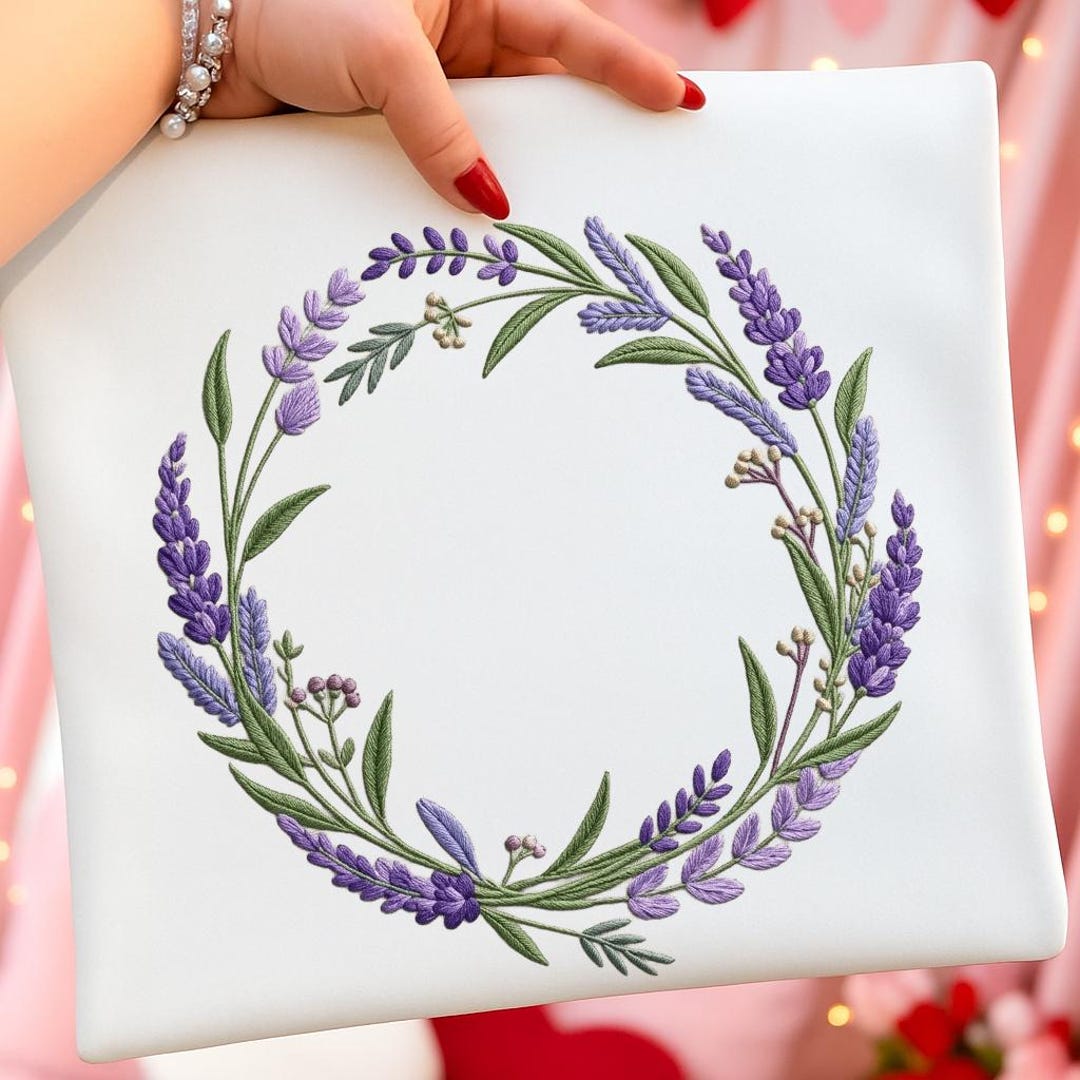 Lavender Embroidery Wreath Design, Purple Floral Circle Frame ...