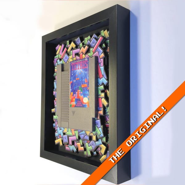 Tetris NES Shadow Box od CartridgeLab, uchwyt na kartridż, błąd w grze wideo, oryginał, ręcznie robiony
