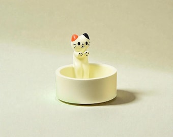 Cute Cat Tea Light Candle Holder – Minimalist Ceramic Look Resin Cat Figurine | Cozy Desk Decor | Kawaii Home Accent Gift