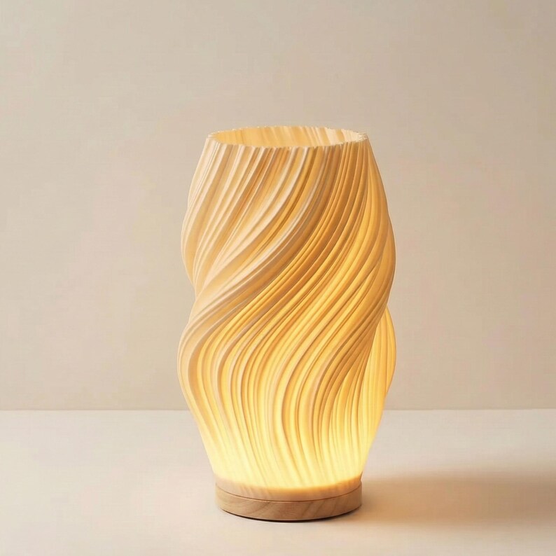 Lámpara de mesa escultural moderna / Lámpara LED ambiental color crema / Decoración minimalista de lujo para el hogar