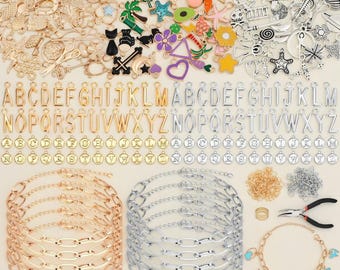Kit para hacer pulseras con dijes: Creación de joyas con letras en oro y plata para adolescentes y adultos. Materiales para manualidades.
