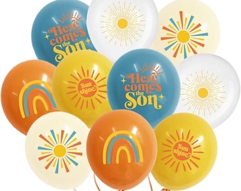 Globos para baby shower "Here Comes The Son", set de globos arcoíris estilo boho, decoración para fiesta de bebé niño con temática "You Are My Sunshine", kit de 35 piezas.