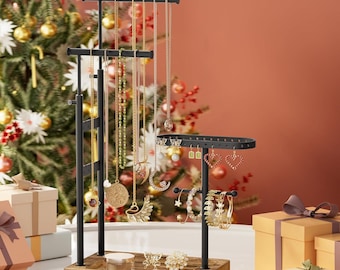 Organizador de joyas giratorio ajustable, expositor para collares y pendientes largos.