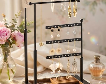 Organizador de joyas de 3 niveles, soporte para collares, pulseras y pendientes, expositor de joyas.