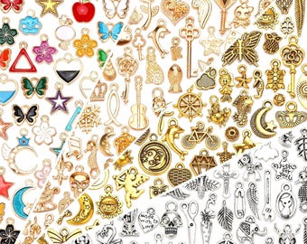 200 piezas de dijes esmaltados para la fabricación de joyas, dijes colgantes mixtos de oro y plata para pulseras, collares y pendientes. Materiales para manualidades DIY.