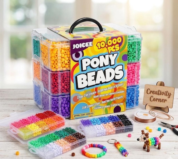 10000PCS Rainbow Pony Beads Bulk Kit for Friendship Bracelets, Jewelry & Crafts