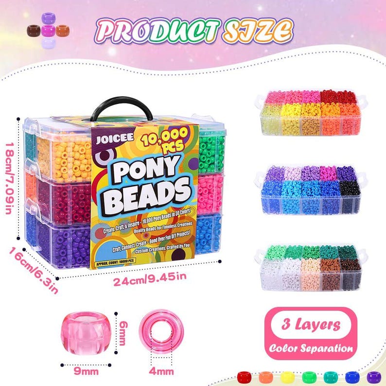 10000PCS Rainbow Pony Beads Bulk Kit for Friendship Bracelets, Jewelry & Crafts image 4