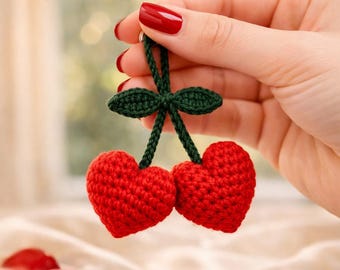 Cherry Crochet Heart Pattern PDF | Cherry Applique | Handmade Gifts, Spring Fruit Decor Digital Download