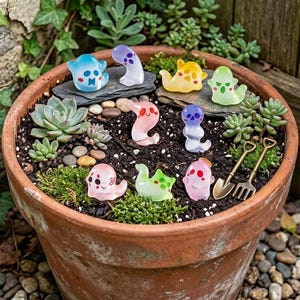 Adornos luminosos de resina con forma de fantasma, mini decoraciones de Halloween que brillan en la oscuridad.