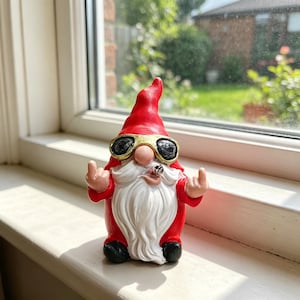 Redwix Garden Gnome With Solar Lantern – 11.8x7.9 Inches, Middle Finger Pose