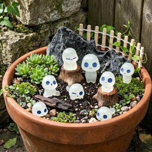 Elfos del árbol que brillan en la oscuridad: conjunto de figuras de hadas de resina luminosa, decoración para macetas inspirada en Kodama.