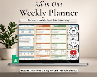 Weekly Planner Daily Task Tracker Spreadsheet Google Sheets Routine To Do List Productivity Goal Planner