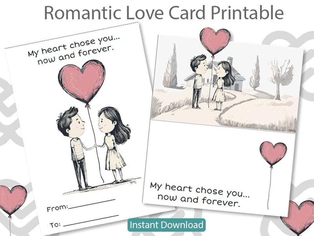 Printable Romantic Love Card – Anniversary or Valentine’s Day Card ...