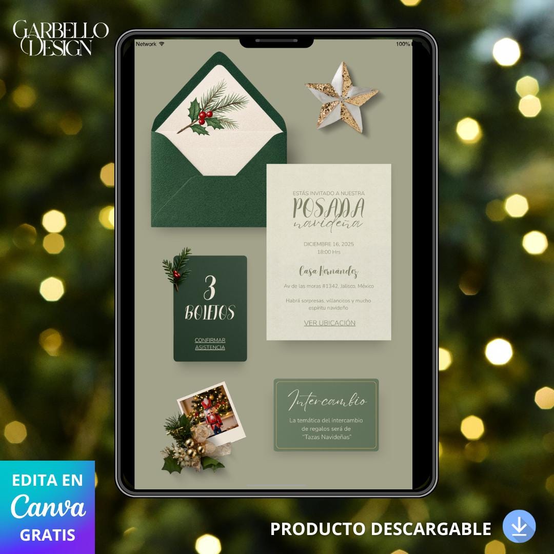 Invitación Navideña Digital, Realista Y Elegante - Plantilla Editable ...