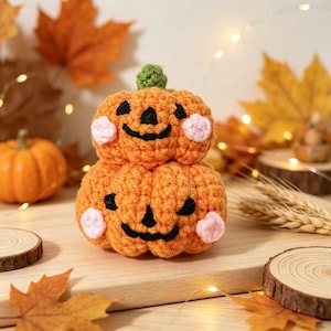 Crochet Stacked Pumpkin Figurine, Jack-o-Lantern Decor, Fall Tiered Tray Ornament, Halloween Thanksgiving Gift for Friends & Coworkers