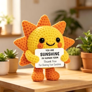 Handgefertigter Häkelarbeit Sonnenschein Plüsch, Positiv Danke Schreibtisch Buddy, Wertschätzung Geschenk für Lehrer Coworker Beste Freundin Mama