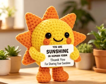 Handmade Crochet Sunshine Plush, Positive Thank You Desk Buddy, Appreciation Gift for Teacher Coworker Best Friend Mom