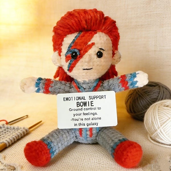 Pelúcia de crochê feita à mão inspirada em Bowie | Presente de apoio emocional e afirmação positiva para ela