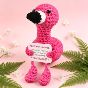 Virkad rosa flamingo plysch, flamingodocka med positiv energi, "Flammazing" känsla, hem- och skrivbordsinredning