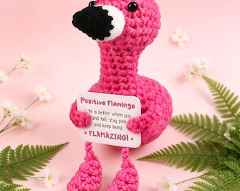 Crochet Pink Flamingo Plush, Positive Energy Flamingo Doll, "Flamazing" Sentiment, Home & Desk Decor