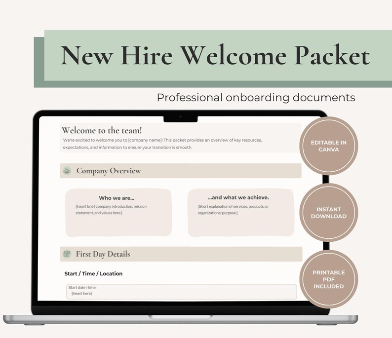 New Hire Welcome Packet Template | Employee Onboarding Document | Canva ...