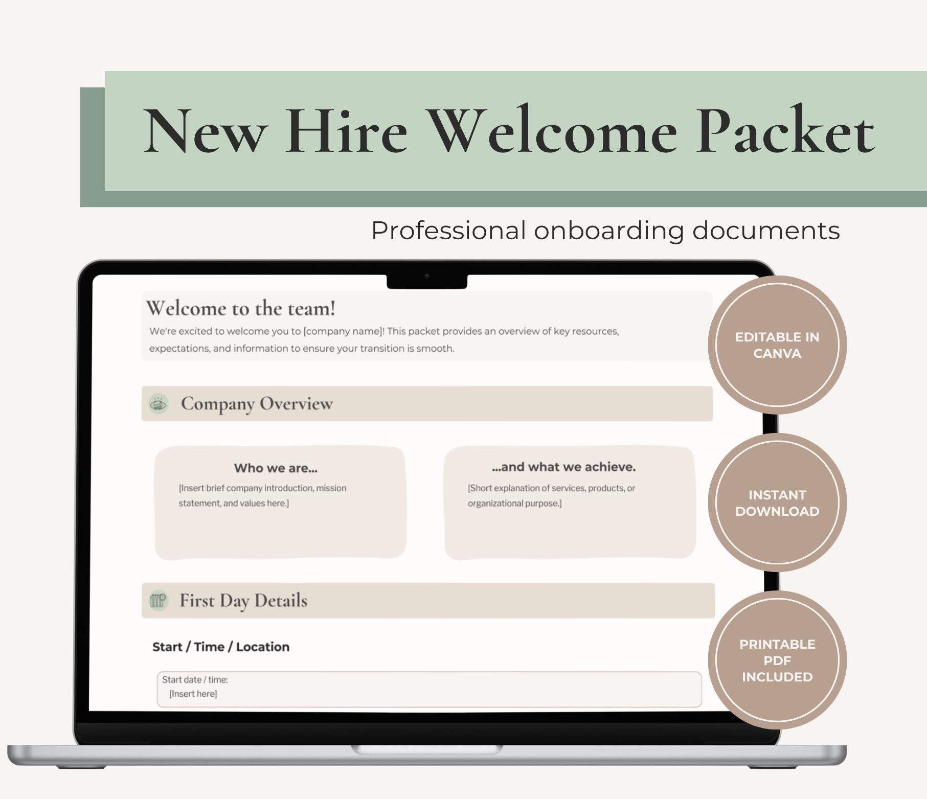 New Hire Welcome Packet Template | Employee Onboarding Document | Canva ...