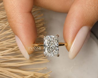 4.0 CT Radiant Cut Moissanite Diamond Solitaire Ring, Claw Prong Engagement Ring, Cathedral Band, Fashion Wedding Ring, luxury Promise Ring