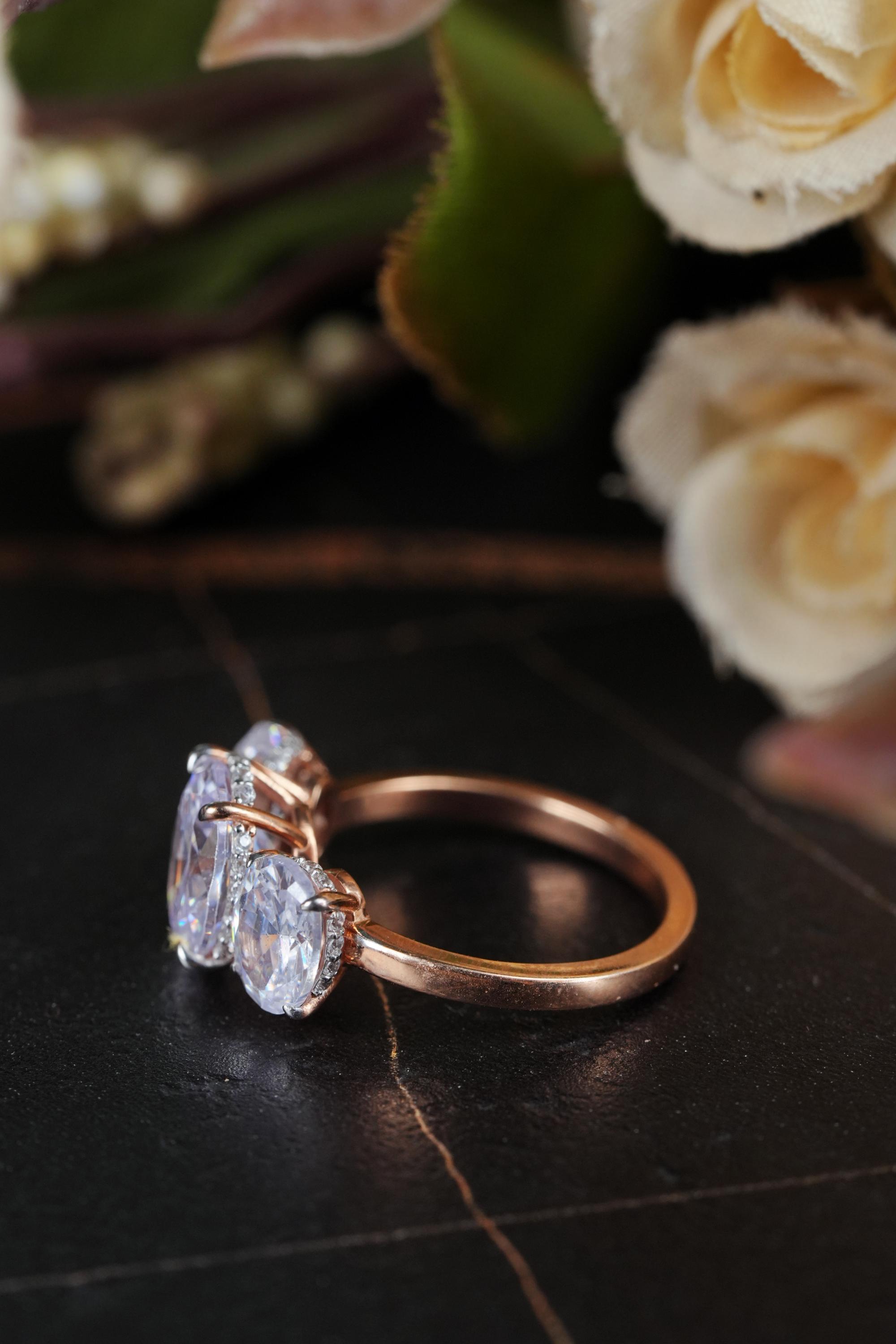 Oval Cut Diamond Three Stone Ring, Trilogy Engagement Jewelry - Etsy