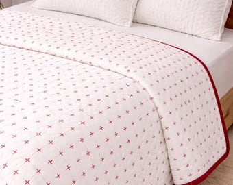 Luxury White Quilt with Red Cross Embroidery