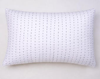 Minimalist White Pillow Cover, Textured Geometric Cushion, Modern Decorative Sofa Pillow, Handmade Cushion Case