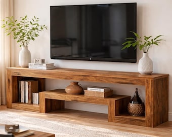 62.99" TV Stand For TVs Up To 65 Inch, Entertainment Center With Open Storage Shelves, TV Media Console Table, Vintage TV Stand