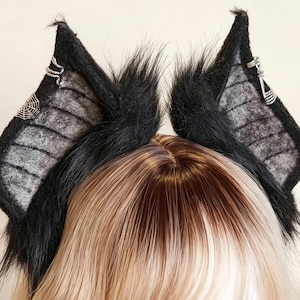 Gotycki czarny kot, sztuczne futro, uszy, peruka, ogon, pająk, choker, zestaw, Halloween, Kemonomimi, futrzany, cosplay, anime, VTuber, fantasy, prezent, kawaii, odgrywanie ról, OC