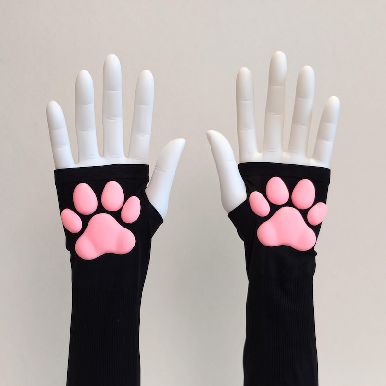 Realistische schwarze Kunstpelz Katzenohren Schwanz Perücke Choker Set furry Pet Play Kätzchen Kostüm Handmade Cosplay Accessoire für Furry Fans kemonomimi 9 3D Paw Pad Sleeves
