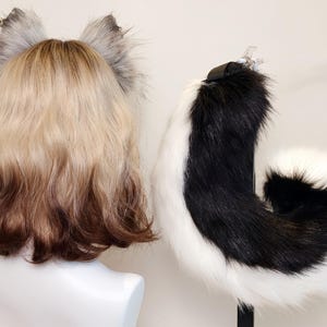 Silber Fuchs Kunstpelz Ohren Schwanz Perücke Choker Set Wolf Mädchen pelzigen Cosplay Anime Kostüm Geschenk für Halloween Party Live-stream kawaii outfit 7 Ear+Tail+Wig