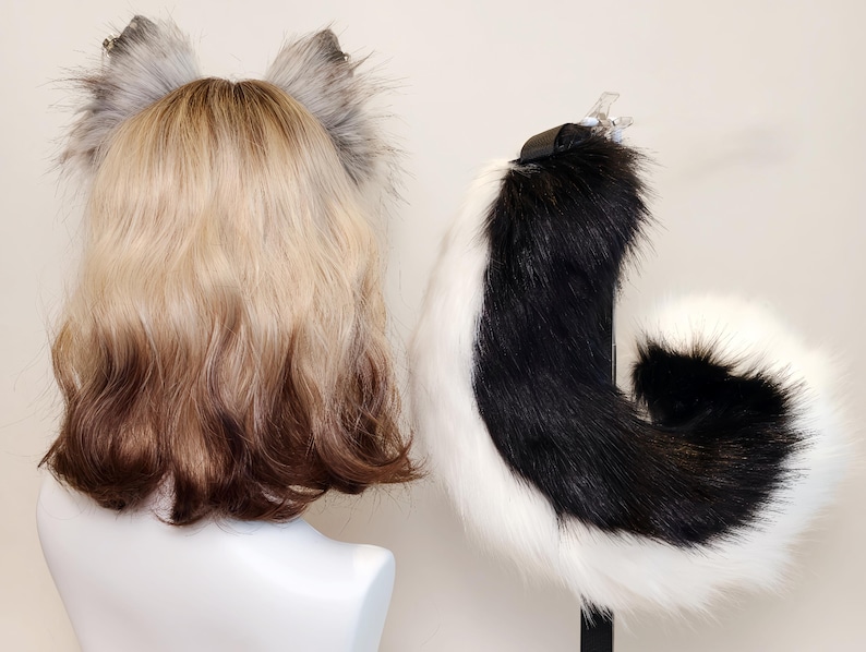 Silber Fuchs Kunstpelz Ohren Schwanz Perücke Choker Set Wolf Mädchen pelzigen Cosplay Anime Kostüm Geschenk für Halloween Party Live-stream kawaii outfit 7 Ear+Tail+Wig