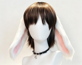 Ręcznie robiony szary różowy królik Lop futrzany klips do uszu zestaw Kawaii Kemonomimi Cosplay prezent anime Halloween niestandardowy kolorowy dodatek do kostiumu
