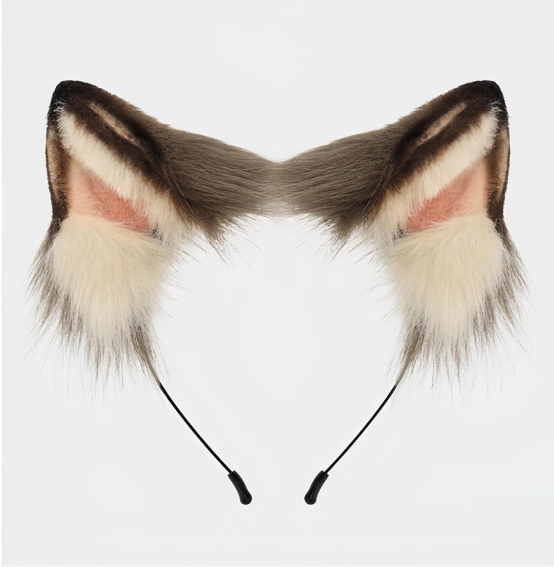 Faux Fur Cat Ears Headband Tail Choker Wig Set | Pet Play Kitten Costume | Handmade Cosplay Accessory for Furry Fans kemonomimi 1 Ear Headband