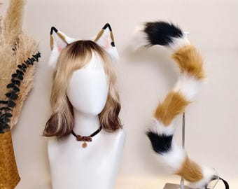 Realistic Faux Fur Tabby Cat Ears Tail Choker Wig Set Pet Play Kitten Costume Handmade Cosplay Accessory for Furry Fans Kemonomimi Gifts