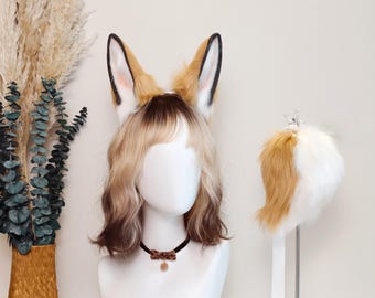 Realistic Wild Hare Faux Fur Bunny Ears Tail Choker Wig Set Kemonomimi Cosplay Furry Costume Anime Convention Party Dress Up Gift for Her
