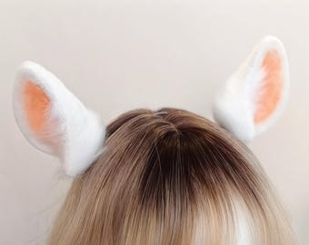 Realistische witte nepbont konijnenoren staart pruik choker set kemonomimi cosplay kostuum harig cadeau voor haar Anime conventie feest outfit aankleden